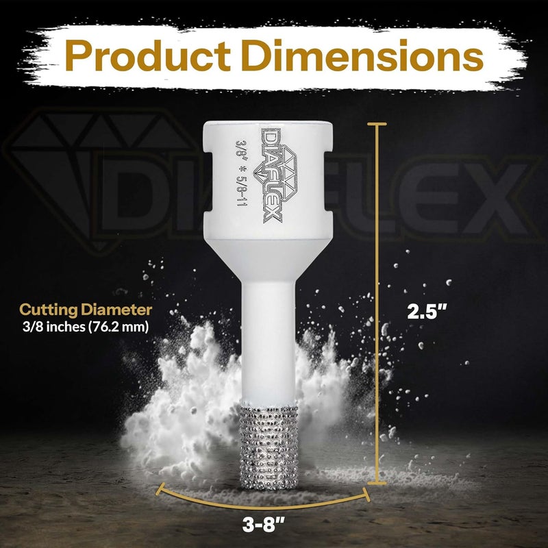 DIAFLEX Premium Brazed Core Bit – 3/8" Diamond Hole Saw for Porcelain, Ceramic, Stone, Dekton – 5/8"-11 Thread – Fast Clean Cuts – Vacuum Brazed – Wet or Dry Use - Image 3